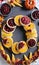 Thanksgiving Corn Wreath With A Tray Of Turkey And Cranberry Pinwheel. Generative AI