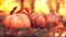 Thanksgiving day. Autumn harvest festival concept. Fall scene. Orange pumpkins over bright nature background