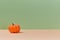 Thanksgiving day background. Harvest festival. Autumn backdrop. Orange pumpkin, place for text. Blessing of harvest