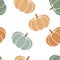 Thanksgiving day background. Vector cartoon illustration, hello autumn. Seamless pattern with cozy orange and green pumpkins,