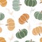 Thanksgiving day background. Vector cartoon illustration, hello autumn. Seamless pattern with cozy orange and green pumpkins,