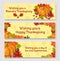 Thanksgiving Day banner set. Pixel art autumn composition with foliage and vegetables