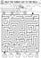 Thanksgiving Day black and white maze for children. Autumn holiday line printable activity. Fall outline labyrinth game or puzzle