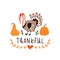 Thanksgiving Day card design with holiday objects. Thanksgiving turkey and pumpkins. Greeting card