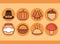 Thanksgiving day, collection icons hat pumpkin tree acorn food