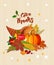 Thanksgiving day. Give thanks. Thanksgiving party poster with bright background. Harvest festival