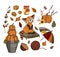 Thanksgiving day illustration. Hello, Autumn. Autumn stickers. Vector set