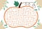 Thanksgiving Day maze for children. Autumn or Halloween holiday preschool printable activity. Fall geometric labyrinth game or