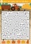 Thanksgiving Day maze for children. Autumn holiday preschool printable activity. Fall labyrinth game or puzzle with farm landscape
