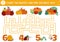 Thanksgiving Day maze for children. Autumn holiday preschool printable counting activity. Fall labyrinth game or math puzzle with