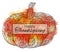 Thanksgiving day postcard with a pumpkin with a boho pattern and watercolor splashes.