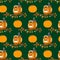 Thanksgiving day seamless pattern with owls on the tree branch in pilgrim costume