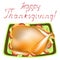 Thanksgiving Day. On the table, a delicious juicy roast turkey with garnish. Symbol of the holiday. Vector illustration