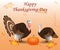 Thanksgiving Day. Turkeys stand next to the pumpkin. Falling map