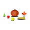 Thanksgiving Day vegetables fruits products set icon pumpkin, apple, pear, corn, maple leaf illustration