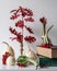 Thanksgiving decoration. Minimal autumn inspired room decoration. Selection of various pumpkins on white shelf.