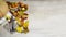 Thanksgiving dinner background with pumpkins, fall leaves, table setting, physalis, top view, copy space. Banner