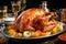 Thanksgiving dinner. Roasted turkey on a festive table. Thanksgiving dinner. generative AI Generative AI