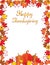 Thanksgiving fall leaves frame isolated on white background.