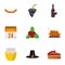 Thanksgiving feast icons set, flat style