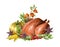 Thanksgiving fried turkey with vegetables and herbs isolated. Vector.