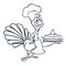 Thanksgiving funny cartoon turkey chief cook serving pumpkin pie