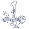 Thanksgiving funny cartoon turkey chief cook serving pumpkin pie