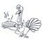 Thanksgiving funny cartoon turkey chief cook serving pumpkin pie outline strokes.