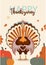 Thanksgiving greeting banner. Funny turkey postcard autumn. family thanksgiving day poster