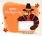 Thanksgiving greeting card with a turkey bird wearing a Pilgrim