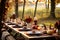 Thanksgiving and harvest feast table outdoors.