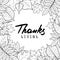 Thanksgiving holiday banner with linear black and white autumn leaves and calligraphy lettering.