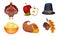Thanksgiving Holiday Symbols and Attributes with Turkey Bird and Pumpkin Porridge Vector Set