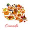 Thanksgiving holiday symbols in canada map shape