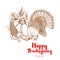 Thanksgiving holiday turkey symbol skech element