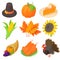 Thanksgiving icons set, cartoon style
