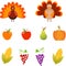 Thanksgiving Illustrations, Turkey, Grape, Corn, Apple Illustrations