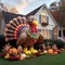 Thanksgiving inflatable turkey yard display, exterior home decor, seasonal decoration for thanksgiving day