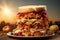 Thanksgiving leftovers sandwich with layers of