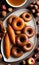 Thanksgiving Maple-Glazed Carrots, Apple Cider Donuts, And Roasted Chestnut. Generative AI