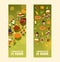 Thanksgiving is near set of banners with traditional roasted turkey and fruit pie, pumpkin or corn and mushroom harvest