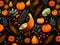 Thanksgiving pattern with bird and autumn motives with orange and green color, AI generated