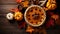 Thanksgiving pie with pumpkins, AI Generated