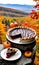 Thanksgiving Pie On A Stone Ledge Overlooking A Dense Fores. Generative AI