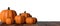 Thanksgiving. Pumpkins on wooden table, white background, banner, cutout. 3d illustration