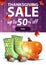 Thanksgiving sale, vertical discount web banner for your site with polygonal texture, rubber boots, pumpkin, mushrooms.