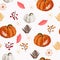 Thanksgiving seamless background - leaves, berries and pumpkin pattern.