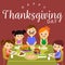 Thanksgiving set, happy family at the dinner table eat turkey drink wine. Mother father with childrens