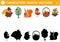 Thanksgiving shadow matching activity with cute animals, harvest. Autumn holiday puzzle with turkey, apples. Find correct