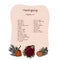 Thanksgiving shopping list template with hand drawn doodle style cartoon turkey and pumpkins, willow eucaliptus